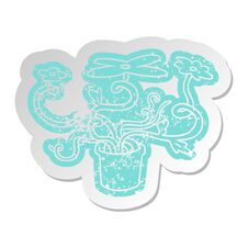 Distressed Old Sticker Of A Flower Plant Royalty Free Stock Photography