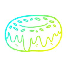 Cold Gradient Line Drawing Cartoon Donut With Sprinkles Stock Photo