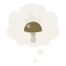 Free Cartoon Mushroom With Spore Cloud And Thought Bubble In Retro Style Stock Image - 256314531