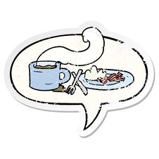 Cartoon Breakfast Of Coffee And Bacon And Speech Bubble Distressed Sticker Royalty Free Stock Photography