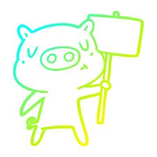 Cold Gradient Line Drawing Cartoon Content Pig Signpost;sign Stock Photo