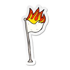 Sticker Of A Cartoon Burning Flag On Pole Royalty Free Stock Photography