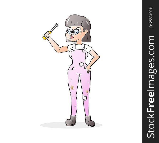 freehand drawn cartoon female mechanic