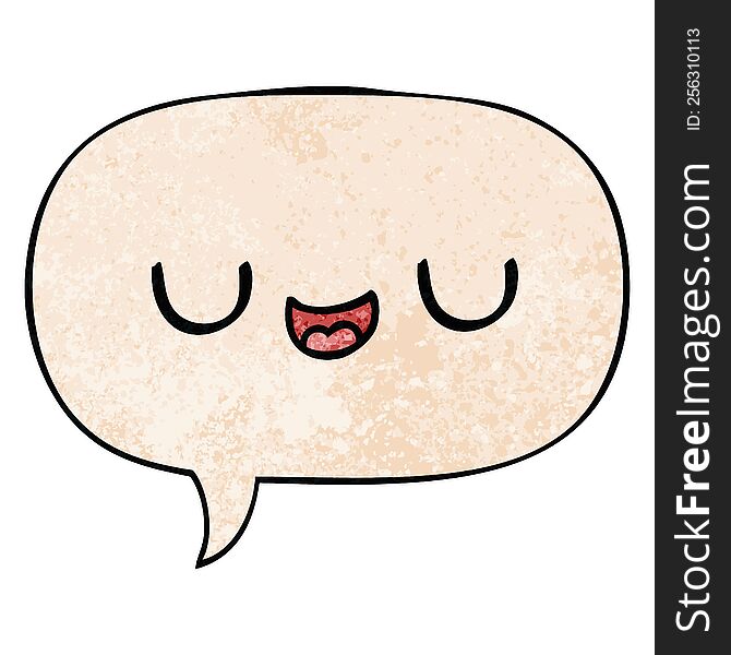 Cute Cartoon Face And Speech Bubble In Retro Texture Style