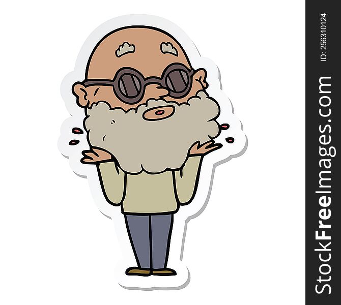 Sticker Of A Cartoon Curious Man With Beard And Sunglasses