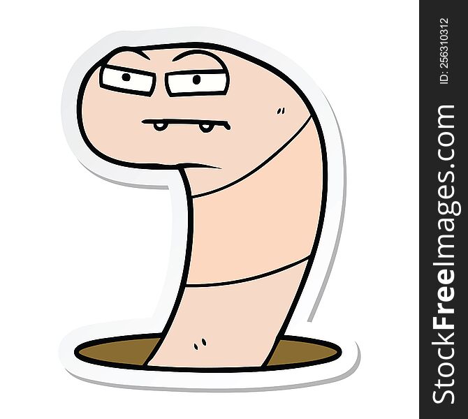 Sticker Of A Cartoon Worm