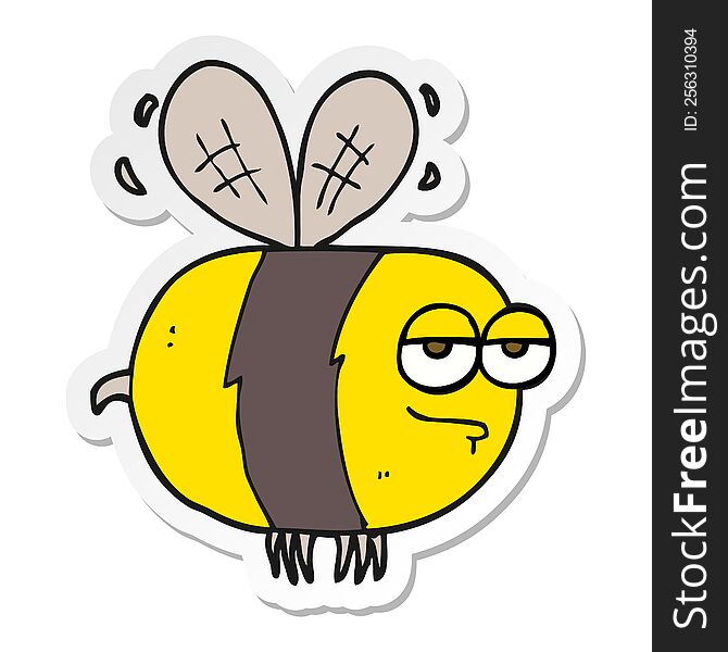 sticker of a cartoon unhappy bee