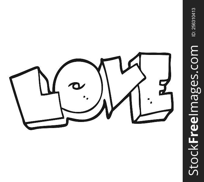 freehand drawn black and white cartoon love sign