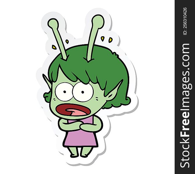 Sticker Of A Cartoon Shocked Alien Girl