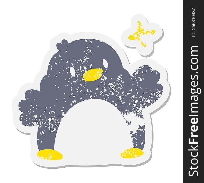 cute christmas penguin with star grunge sticker