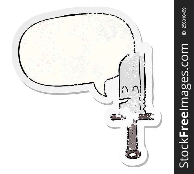 Cartoon Knife And Speech Bubble Distressed Sticker