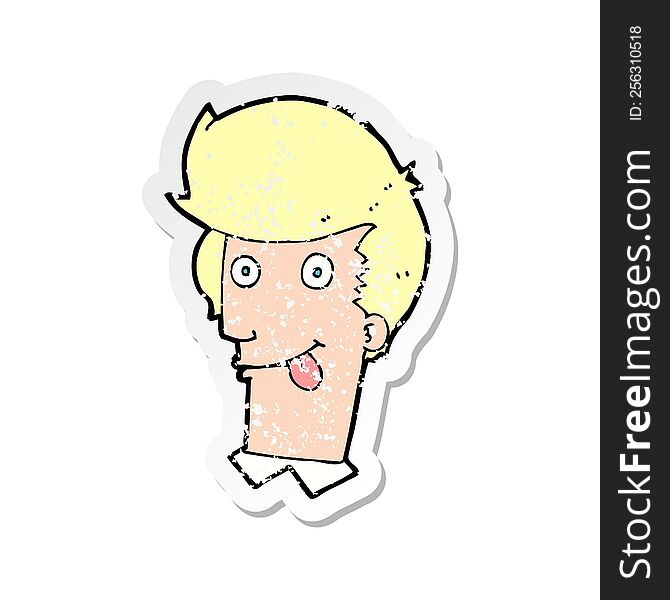 retro distressed sticker of a cartoon man with tongue hanging out