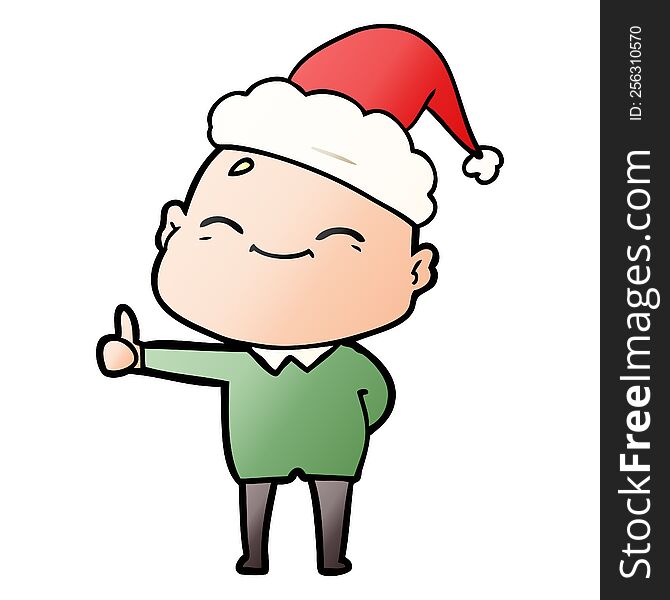 happy gradient cartoon of a bald man wearing santa hat