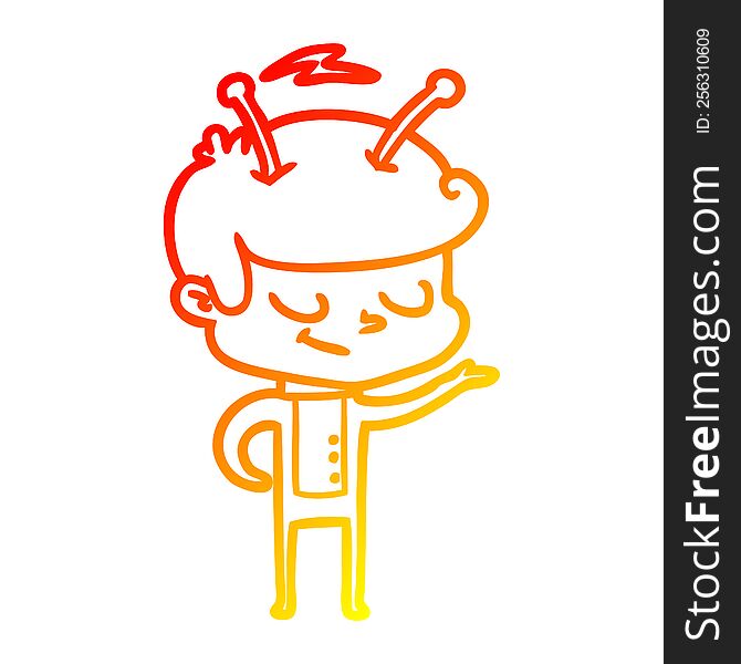 Warm Gradient Line Drawing Friendly Cartoon Spaceman