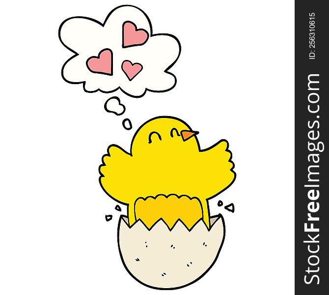 Cute Hatching Chick Cartoon And Thought Bubble