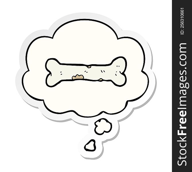 cartoon bone with thought bubble as a printed sticker