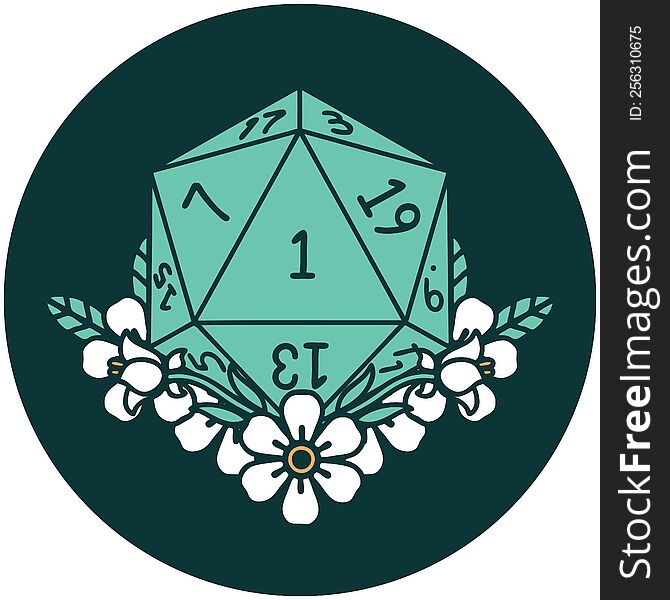 Natural One Dice Roll With Floral Elements Icon