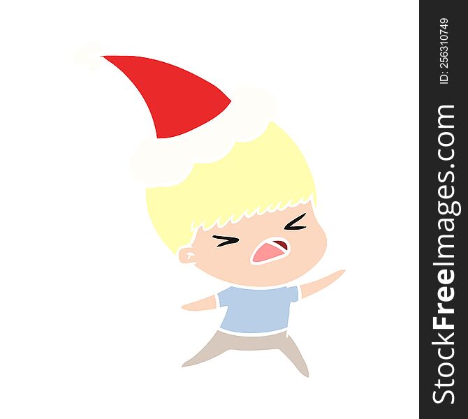 hand drawn flat color illustration of a stressed man wearing santa hat