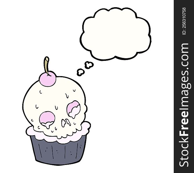 cartoon halloween cup cake with thought bubble