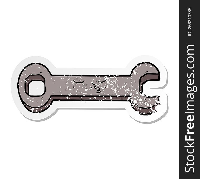 Distressed Sticker Of A Cartoon Spanner