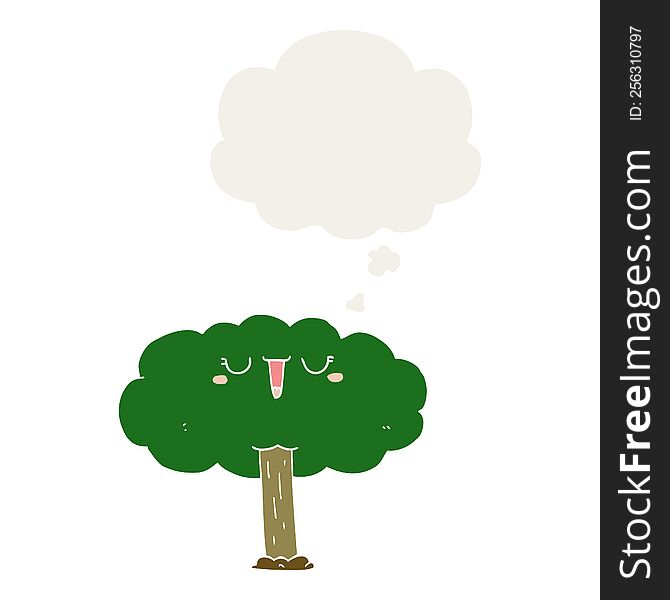 Cartoon Tree And Thought Bubble In Retro Style