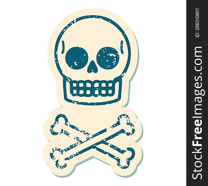 Distressed Sticker Tattoo Style Icon Of A Skull And Bones