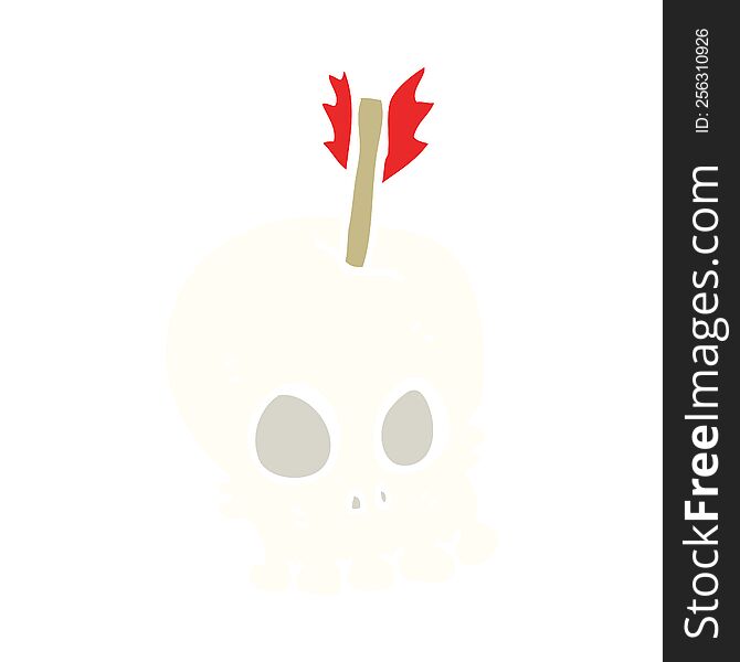 Flat Color Illustration Of A Cartoon Skull With Arrow