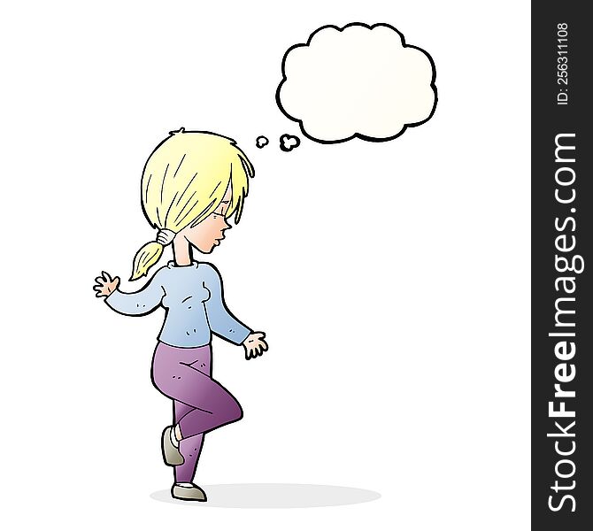 cartoon girl dancing with thought bubble