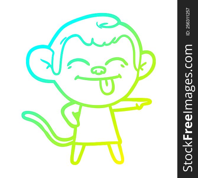 Cold Gradient Line Drawing Funny Cartoon Monkey Pointing