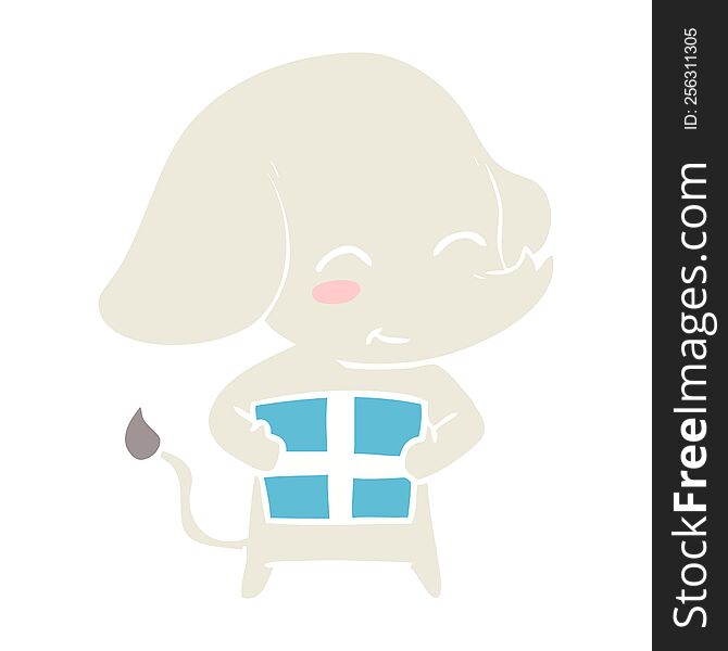 Cute Flat Color Style Cartoon Elephant With Gift
