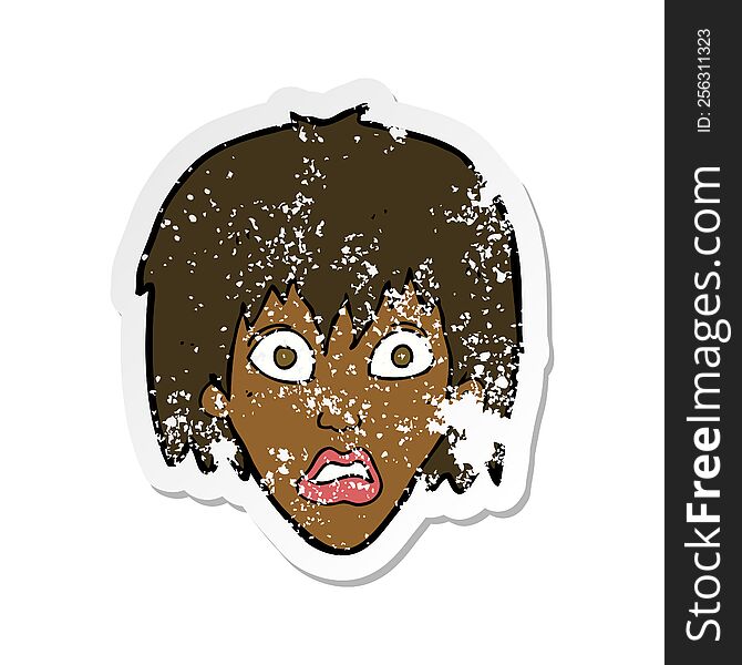 retro distressed sticker of a cartoon frightened woman