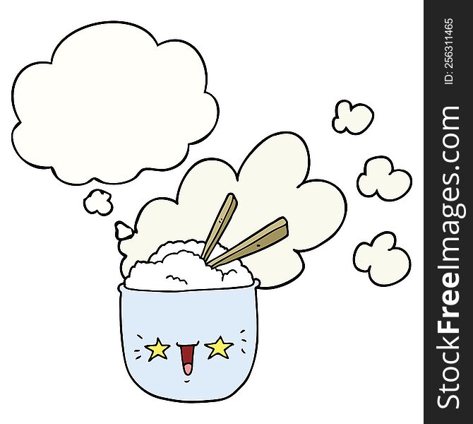 cute cartoon hot rice bowl with thought bubble
