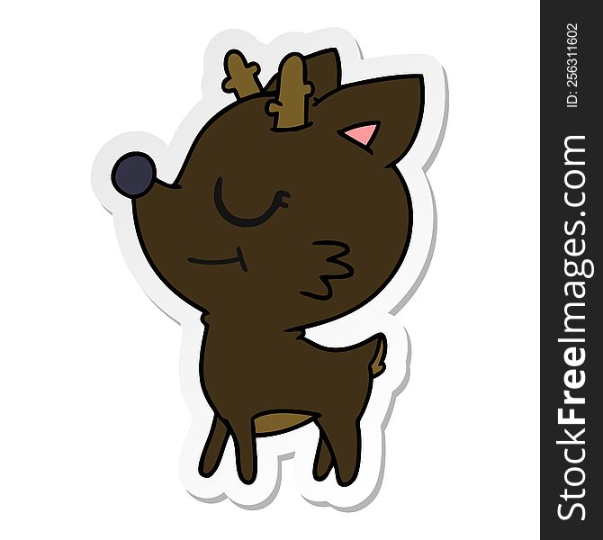 freehand drawn sticker cartoon of cute red nosed reindeer