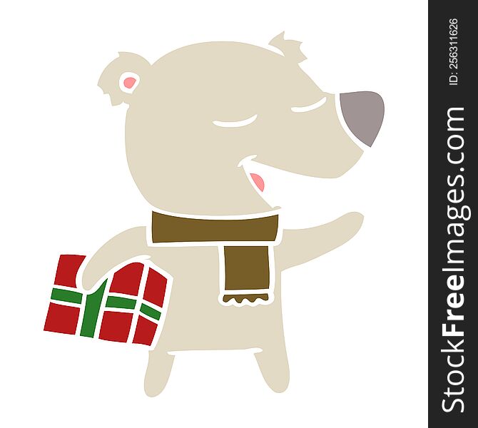 Flat Color Style Cartoon Bear With Present