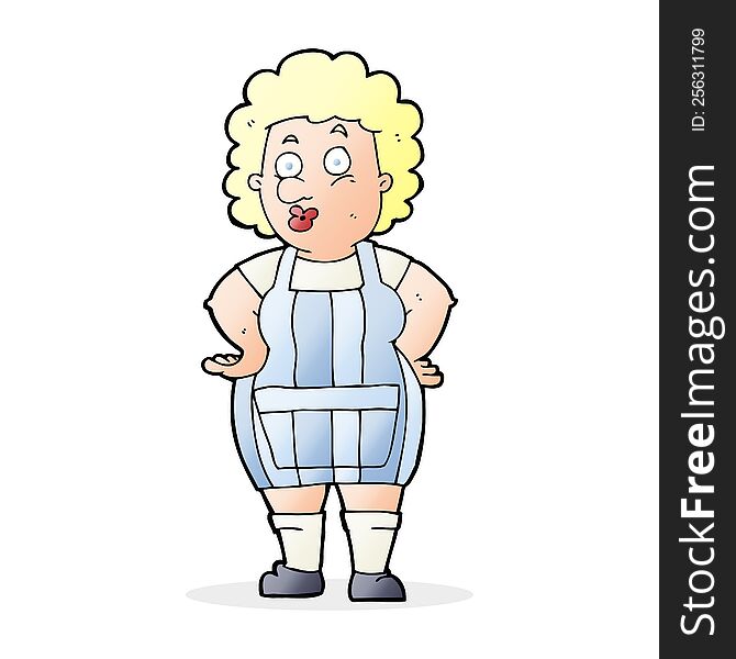 Cartoon Woman In Kitchen Apron