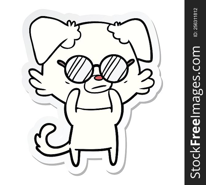 sticker of a dog wearing spectacles cartoon