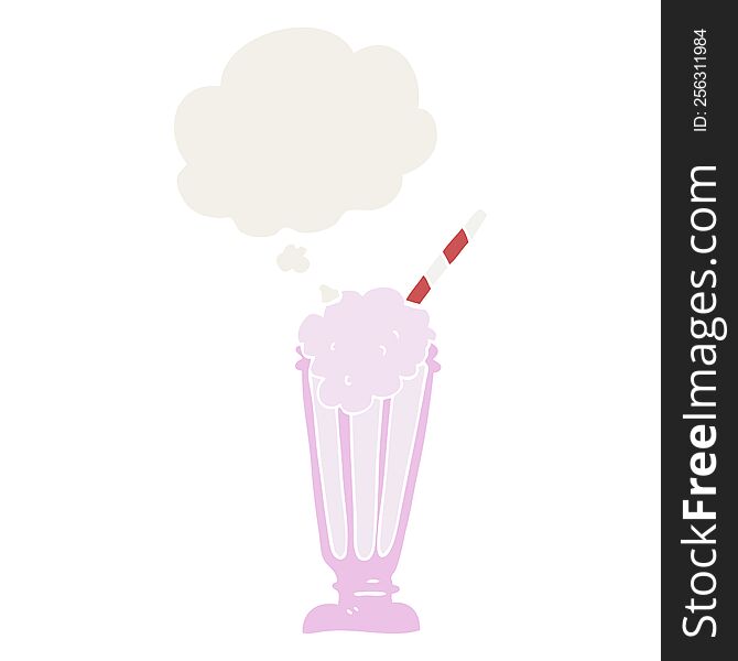 cartoon milkshake with thought bubble in retro style
