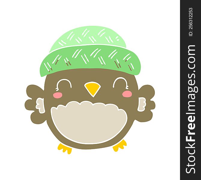 Cute Flat Color Style Cartoon Owl In Hat