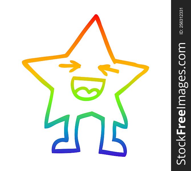 Rainbow Gradient Line Drawing Cartoon Laughing Star Character