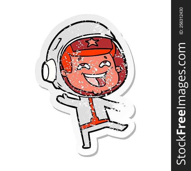 distressed sticker of a cartoon happy space man