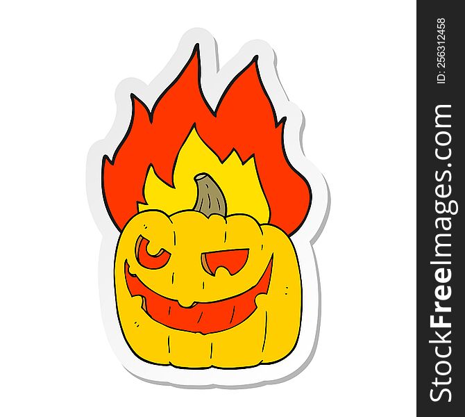 sticker of a cartoon flaming halloween pumpkin