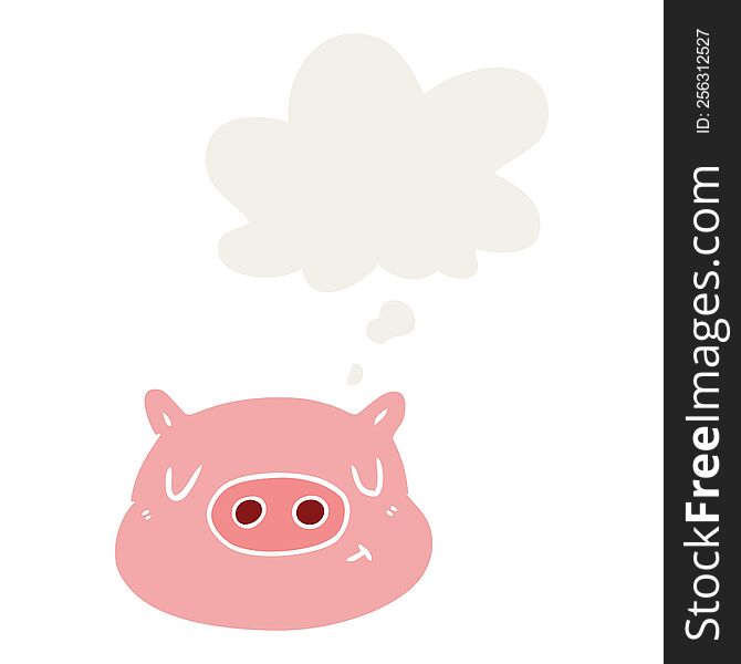 Cartoon Pig Face And Thought Bubble In Retro Style