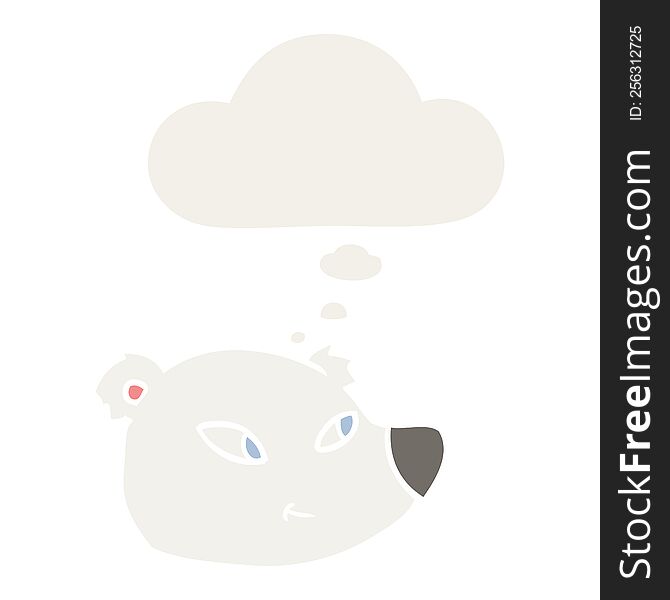 cartoon polar bear face with thought bubble in retro style