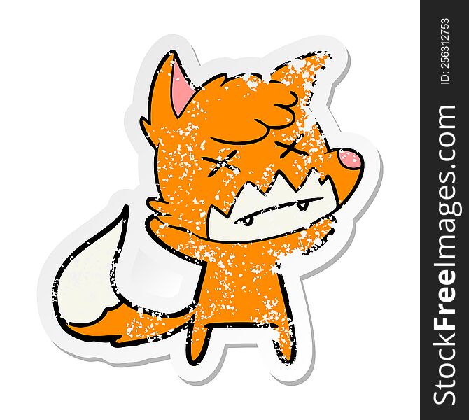 distressed sticker of a cartoon cross eyed fox