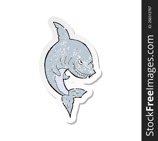 Retro Distressed Sticker Of A Funny Cartoon Shark