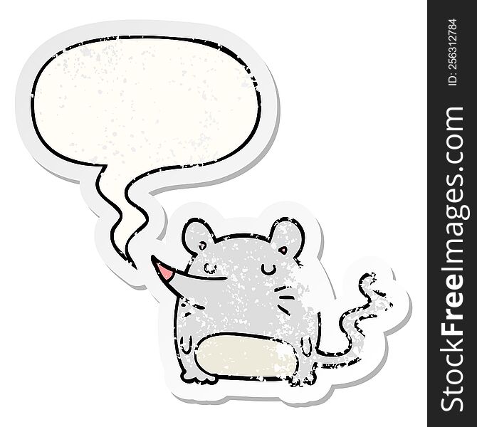 Cartoon Mouse And Speech Bubble Distressed Sticker