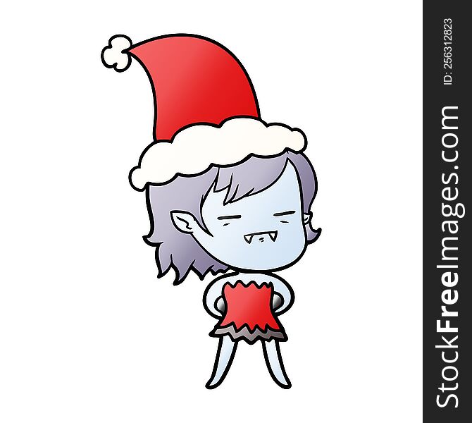 Gradient Cartoon Of A Undead Vampire Girl Wearing Santa Hat