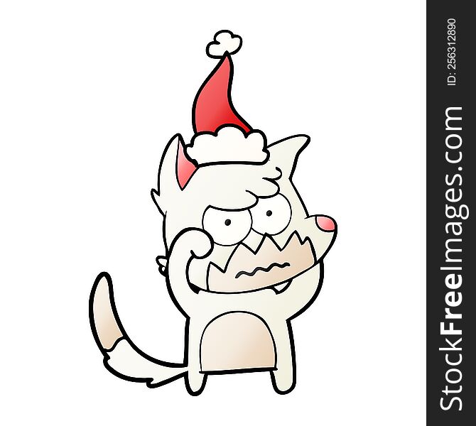 Gradient Cartoon Of A Annoyed Fox Wearing Santa Hat