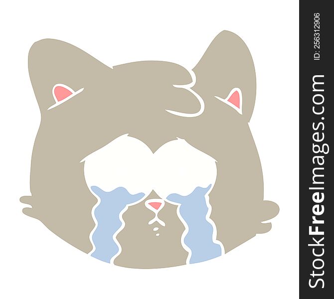 Crying Flat Color Style Cartoon Cat Face