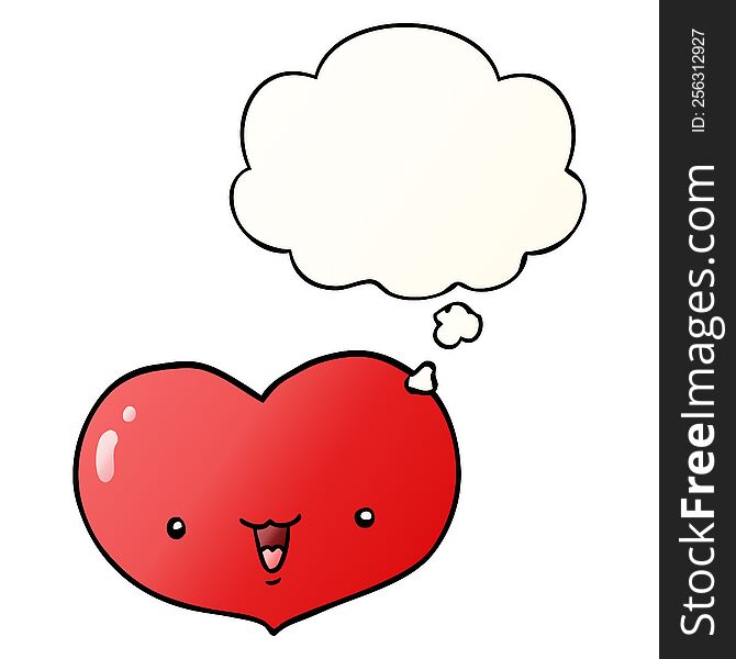 Cartoon Love Heart Character And Thought Bubble In Smooth Gradient Style